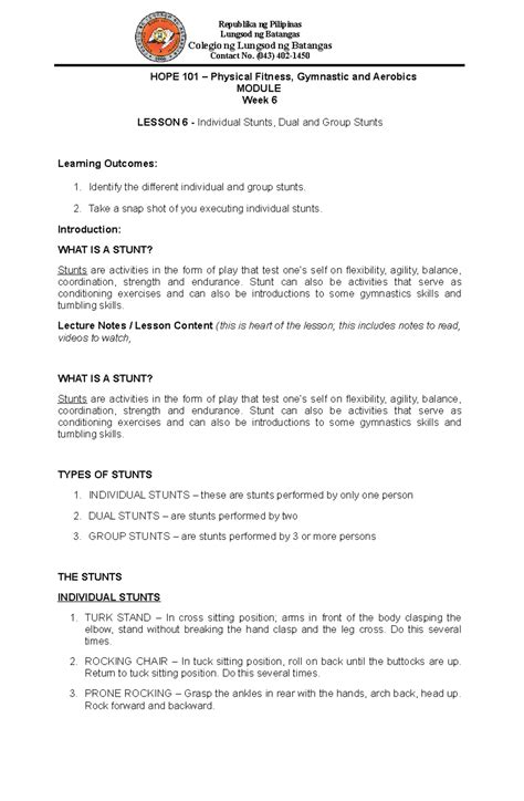 individual stunts|HO PE 101 Module.